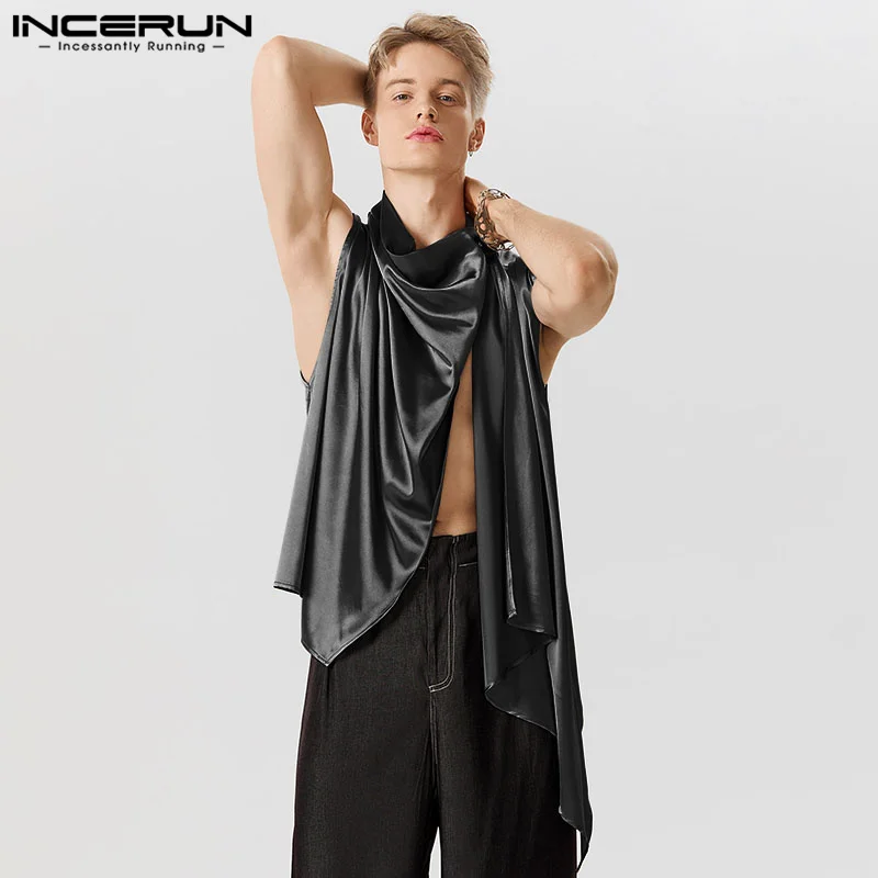 

Топы INCERUN 2023, красивая Мужская атласная Свободная Женская Повседневная Уличная одежда в американском стиле, однотонная универсальная безрукавка