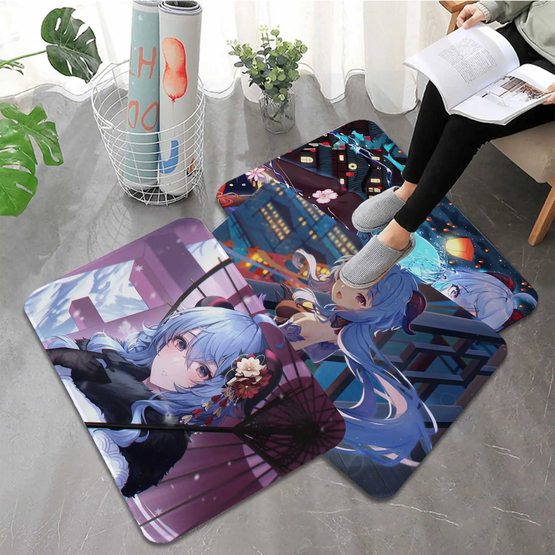 

Genshin Impact Ganyu Entrance Door Mat Nordic Style Bedroom Living Room Doormat Home Balcony Anti-Slip Bedside Mats