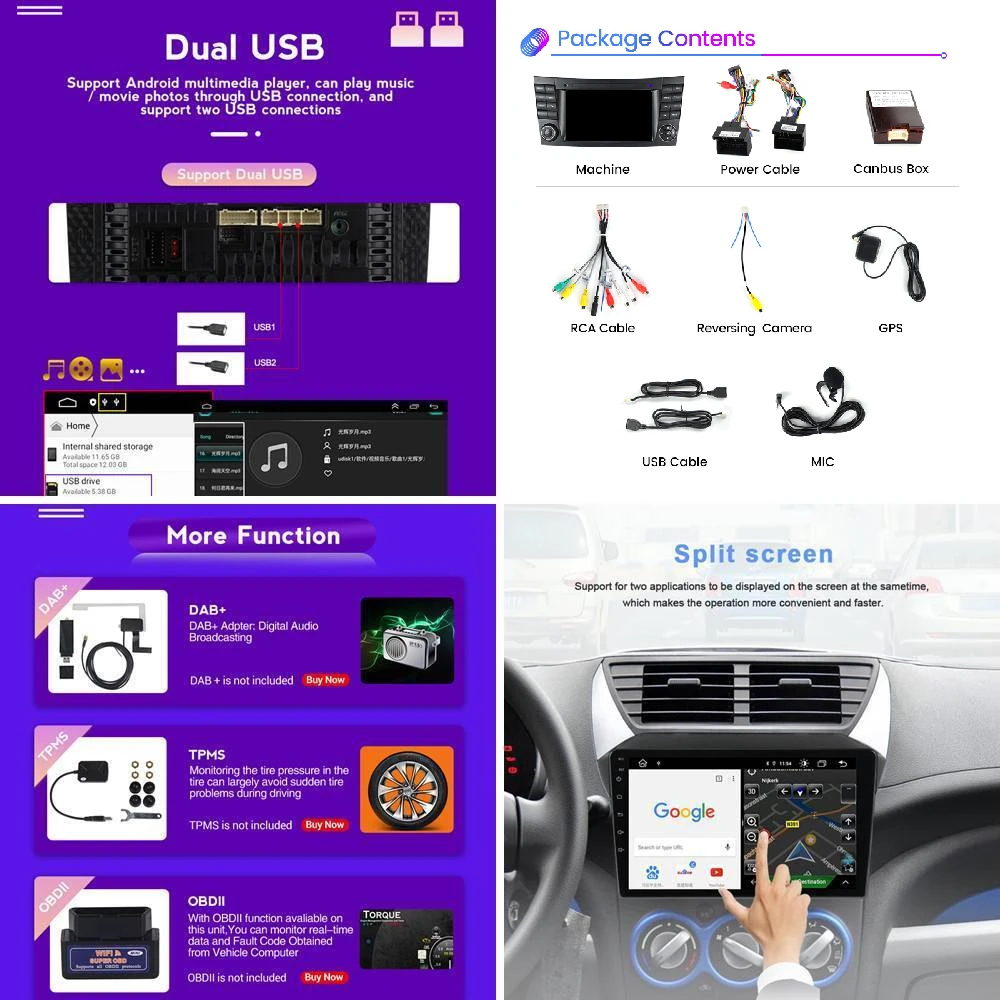 Автомагнитола 2 din android 11 с экраном для Mercedes Benz E-class W211 E200 E220 E300 E350 E240 E270 E280 W219 carplay