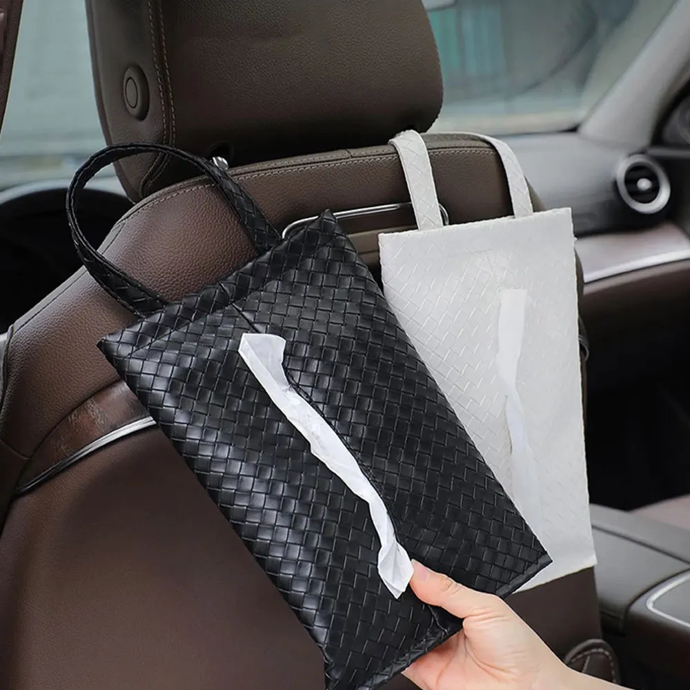 

PU Leather Car Tissue Box Holder Auto Seat Back Hanging Napkin Storage Center Console Tissue Organizer Bag Interior Accessories