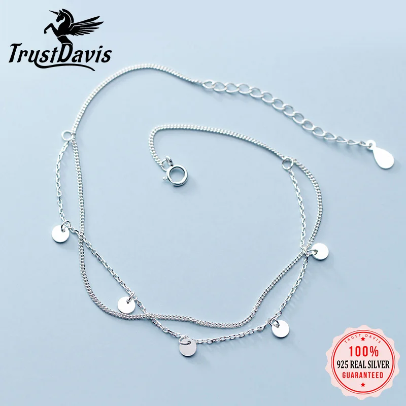 

Женские двухслойные ножные браслеты Trustdavis, милые круглые шаровары из стерлингового серебра 925 пробы, подарок на день Святого Валентина, юве...