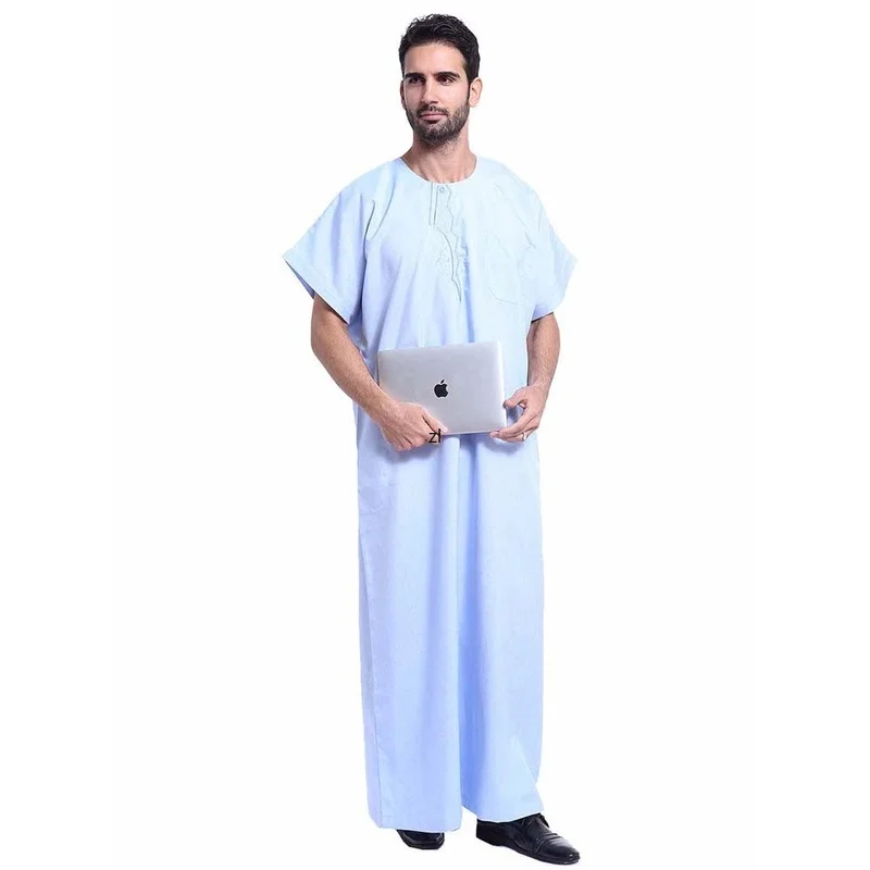 Ramadan Muslim Arab Middle East Men's Loose Short Sleeve Robe Loose Casual Spring Summer 2022 Kaftan Moroccan Saudi Vestidos