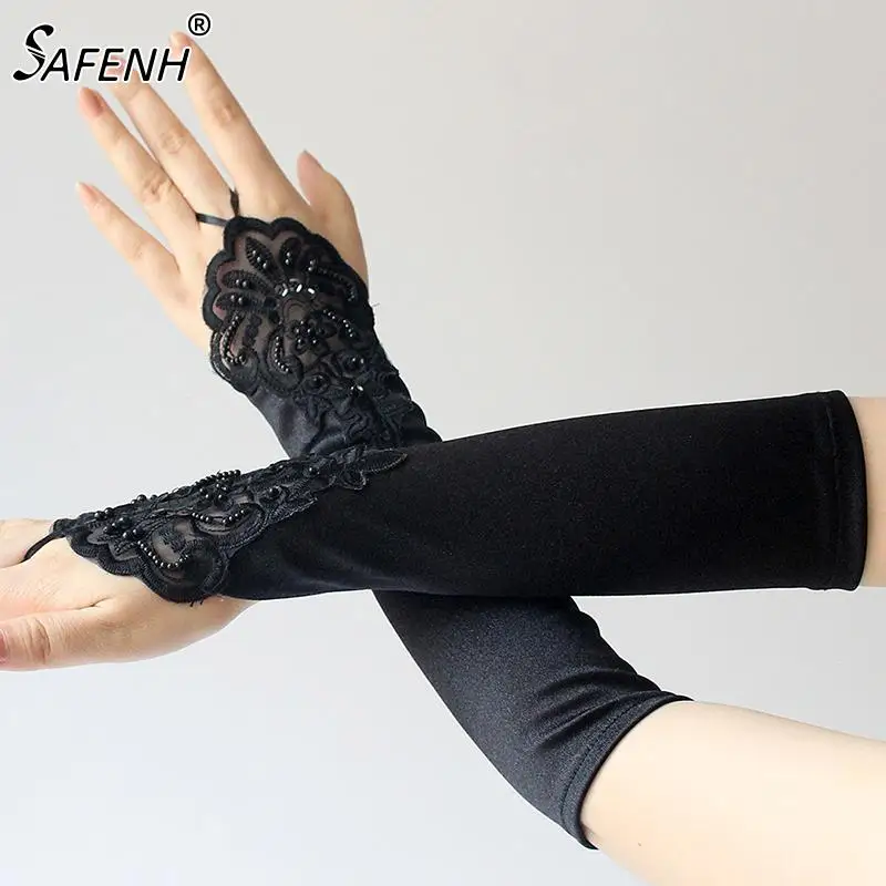 

Women's Sexy Black Long Satin Fingerless Gloves Elbow Length Gloves For Ladies Girls Hand Gloves Club Party Accessories