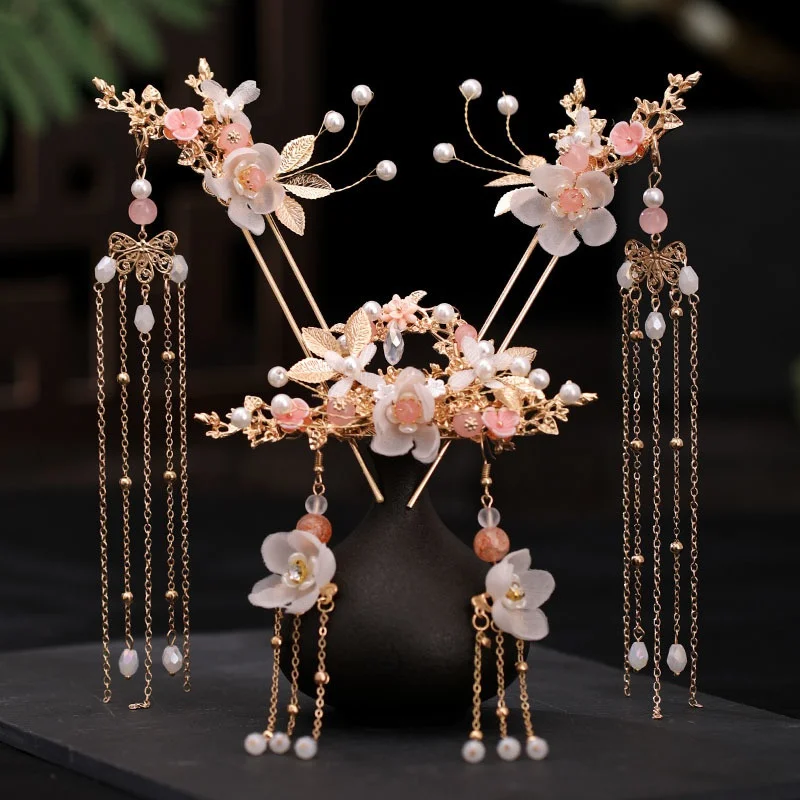 

Ancient Chinese Style Women Girls Long Tassel Step Shake Flower Hairpins Clips Hair Combs Earring Jewelry