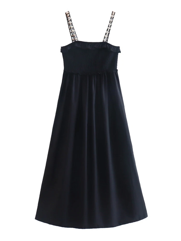 

Женское винтажное платье на бретельках, элегантное однотонное платье без рукавов с эластичным бюстом, одежда для улицы вечерние, лето 2022