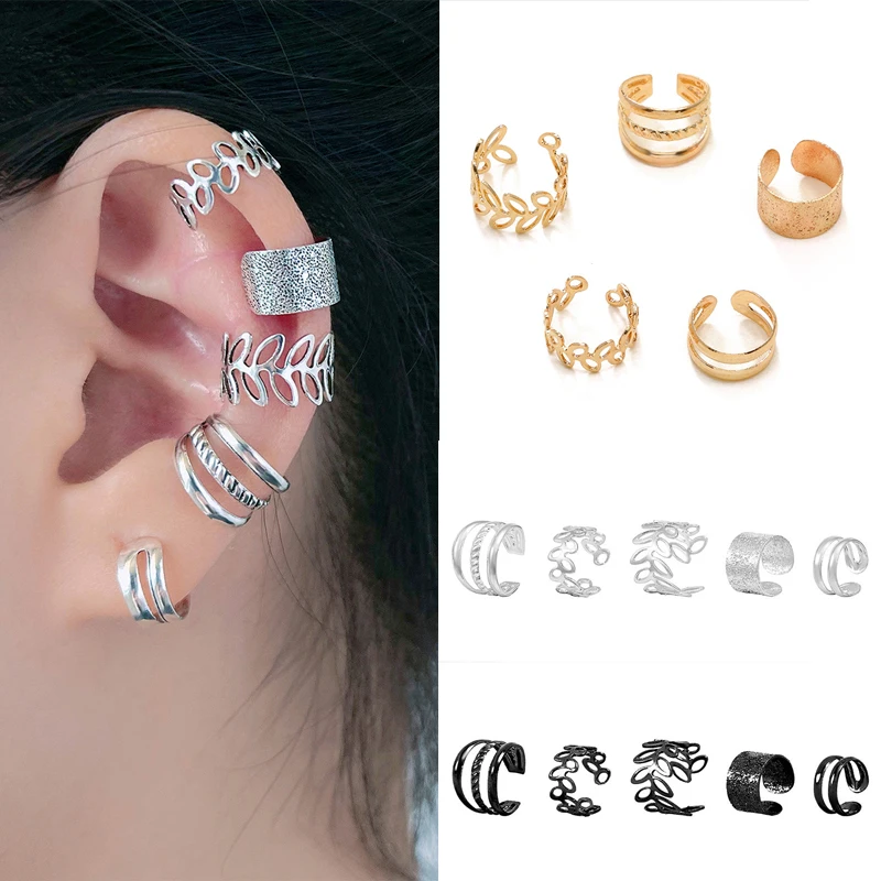 

Популярные трендовые Золотые листья, черные клипсы для ушей без пирсинга, поддельные серьги-клипсы для хряща для женщин и мужчин, ювелирные ...