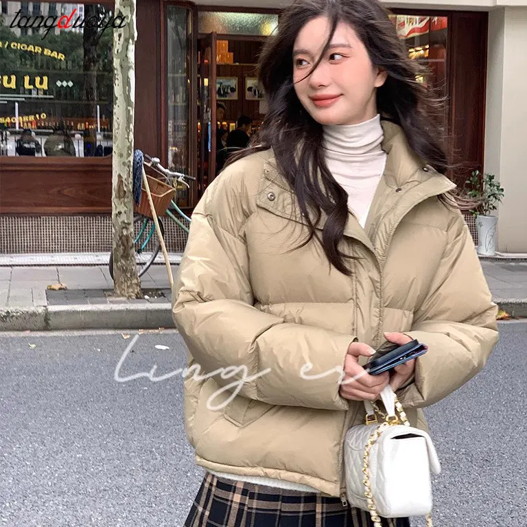 

Зимнее пальто для женщин, новая трендовая свободная короткая парка в Корейском стиле, простая однотонная сохраняющая тепло повседневная женская зимняя куртка