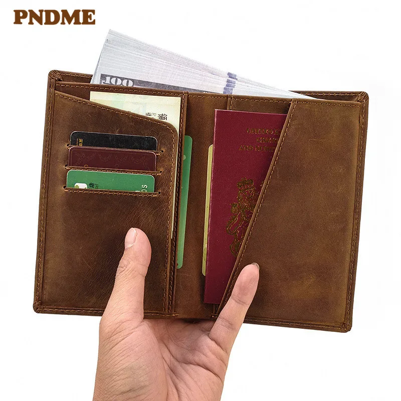 

Simple vintage natural crazy horse cowhide men's passport bag high quality genuine leather women's minimalist card holder wallet