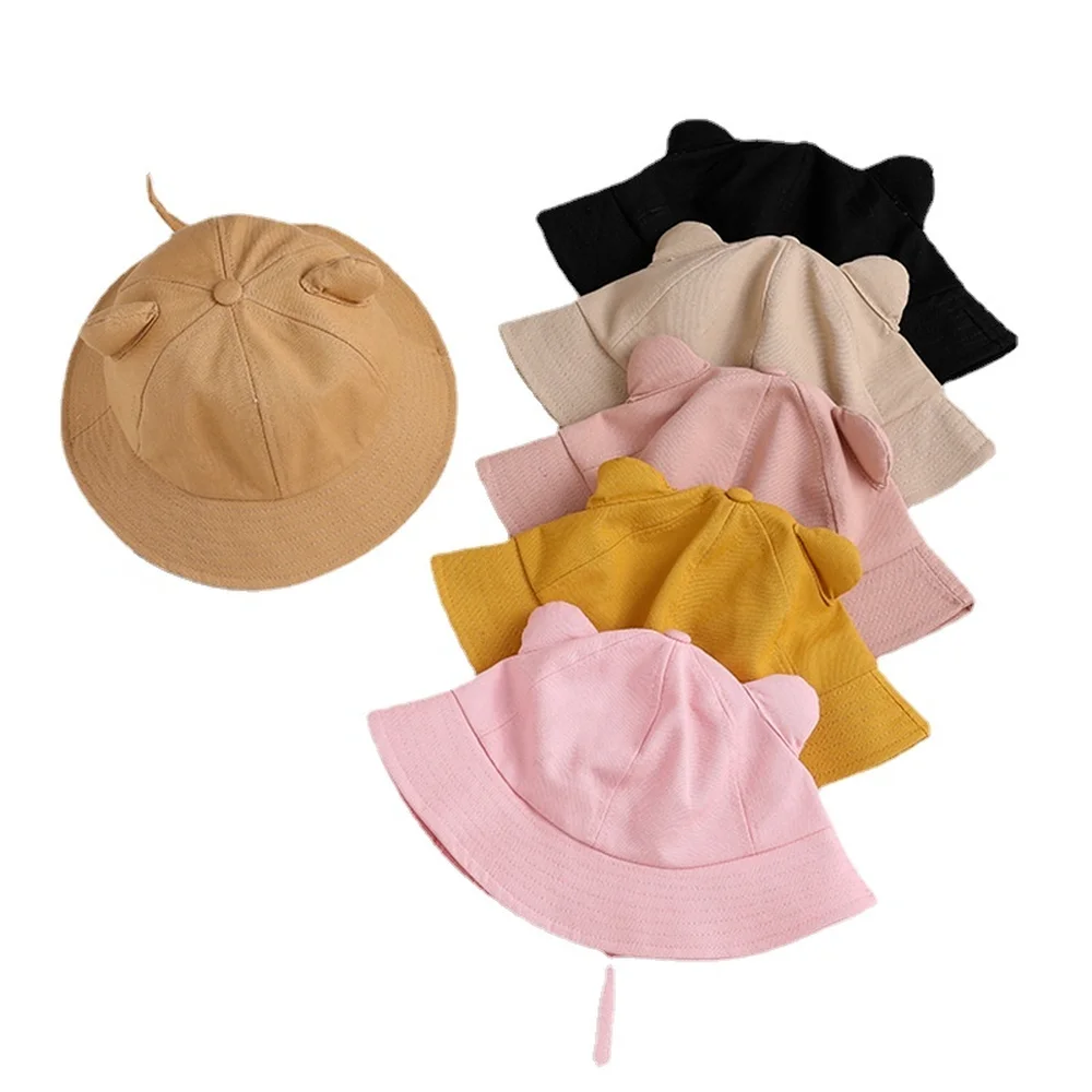 

Cute Cartoon Bucket Hat Sweet Parent-child Panama Hat Solid Color Dome Fisherman Hat Bear Ear Female Sun Hat Casual Sunshade