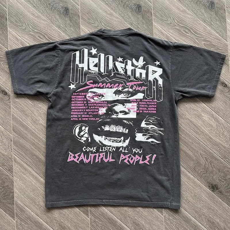 

New Fasion Hellstar Beautiful People Tour T Shirt Men Women Oversized Top Tees Short Sleeve T-shirt Hentai