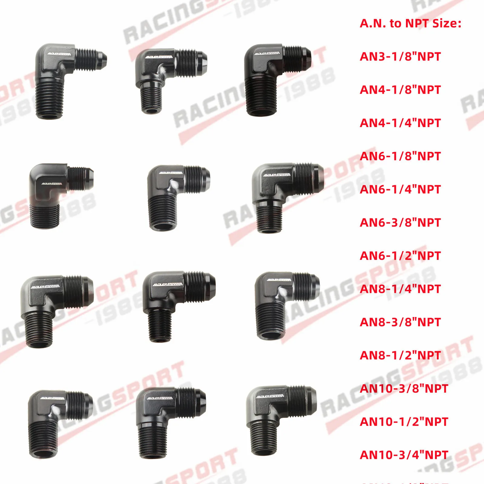 Фото AN3 AN4 AN6 AN8 AN10 AN12 Мужская раструбная заслонка до переходника 1/8 дюйма 1/4 дюйма 3/8 дюйма NPT, фитинг для шланга с трубкой 90 градусов №1