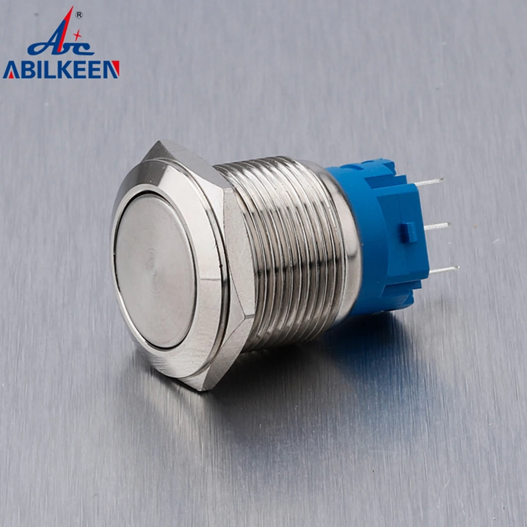 

ABILKEEN дешевая цена 19 мм мгновенная/фиксируемая Водонепроницаемая IP67 1NO1NC плоская головка металлическая кнопка с 3-контактным терминалом без фотоэлементов