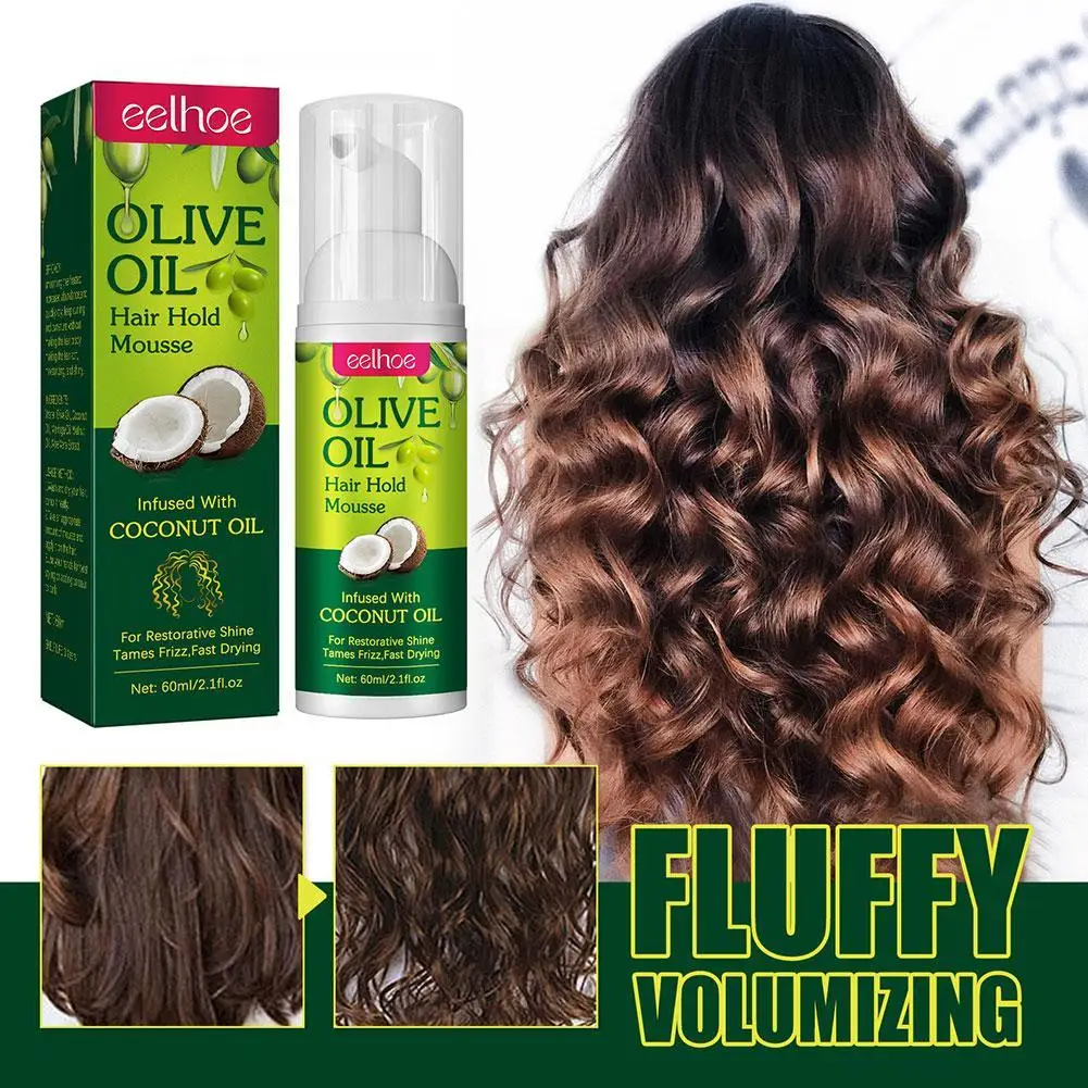 

60ml/bottle Olive Oil Hair Curly Styling Mousse Unisex Natural Long-Lasting Frizz Control Hair Setting Hair Fluffing Spray