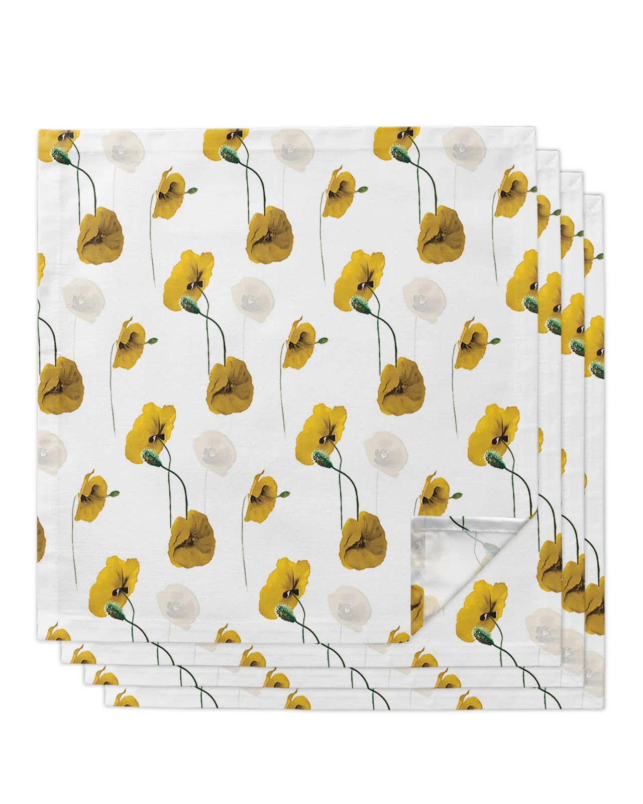 

4pcs Flower Yellow Flower Poppy Flower Square 50cm Table Napkin Wedding Decoration Table Cloth Kitchen Dinner Serving Napkins