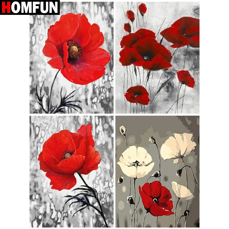 

HOMFUN 5D Diamond Painting Full Drill Diamond Embroidery "Flower Poppy" Picture Of Rhinestone Handmade Home Decor