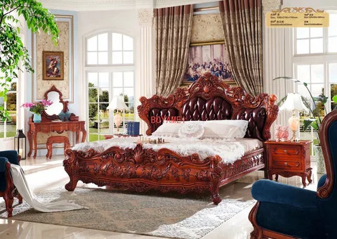 Мебель Ma, американская спальня, кровать из массива дерева, кожаная высокая спинка, двойная кровать, мебель для спальни