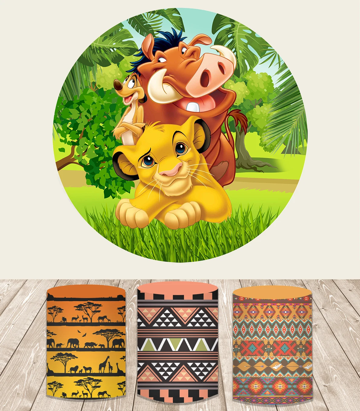 

Disney Cartoon The Lion King Simba Forest Jungle Background For Boys Birthday Party Decoration Customized Cylinder Backdrop