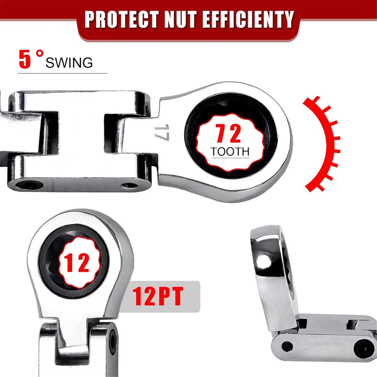 Набор ключей с храповым механизмом Stubby Flex-Head 5 предметов метрическая комбинация