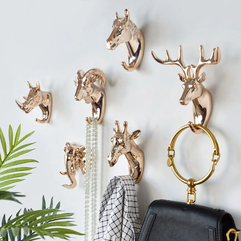 

New Nordic Decoration Coat Hook Wall-Mounted Gold Deer Head Hooks Key Holder Shelves For Bedroom Cute Room Decor Animal Hanger