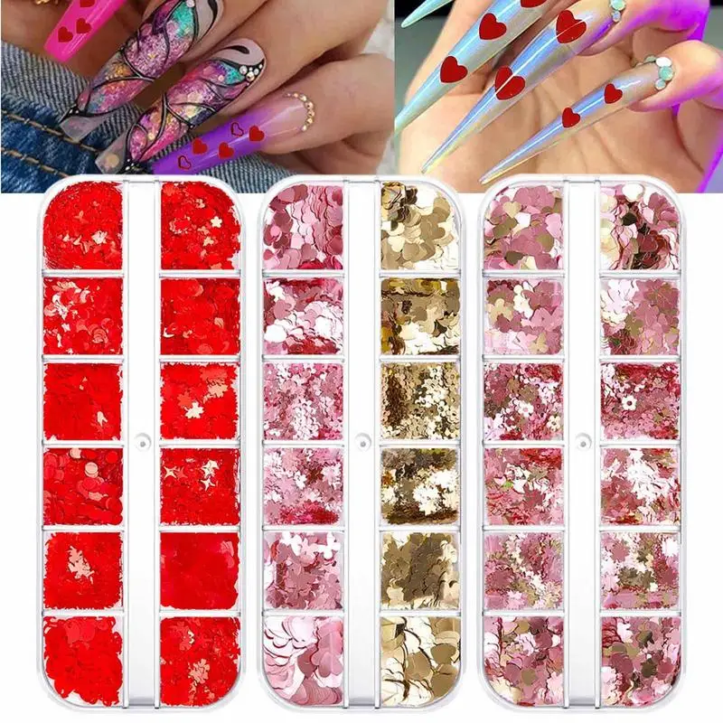 

3D маникюрные блестки, День Святого Валентина, Красные Блестки для ногтей, 3D блестящие милые наклейки для ногтей на День святого Валентина, м...