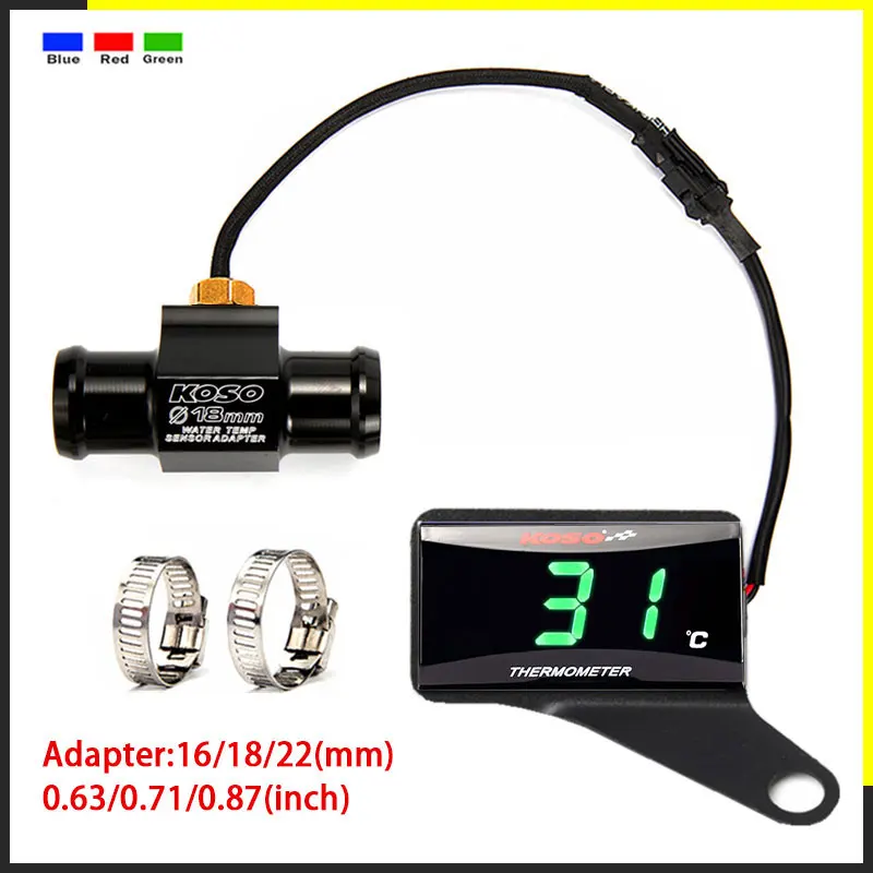 

koso Digital Motorcycle Thermometer Racing Scooter Green LED digital display sensor FOR Water temperature gauge