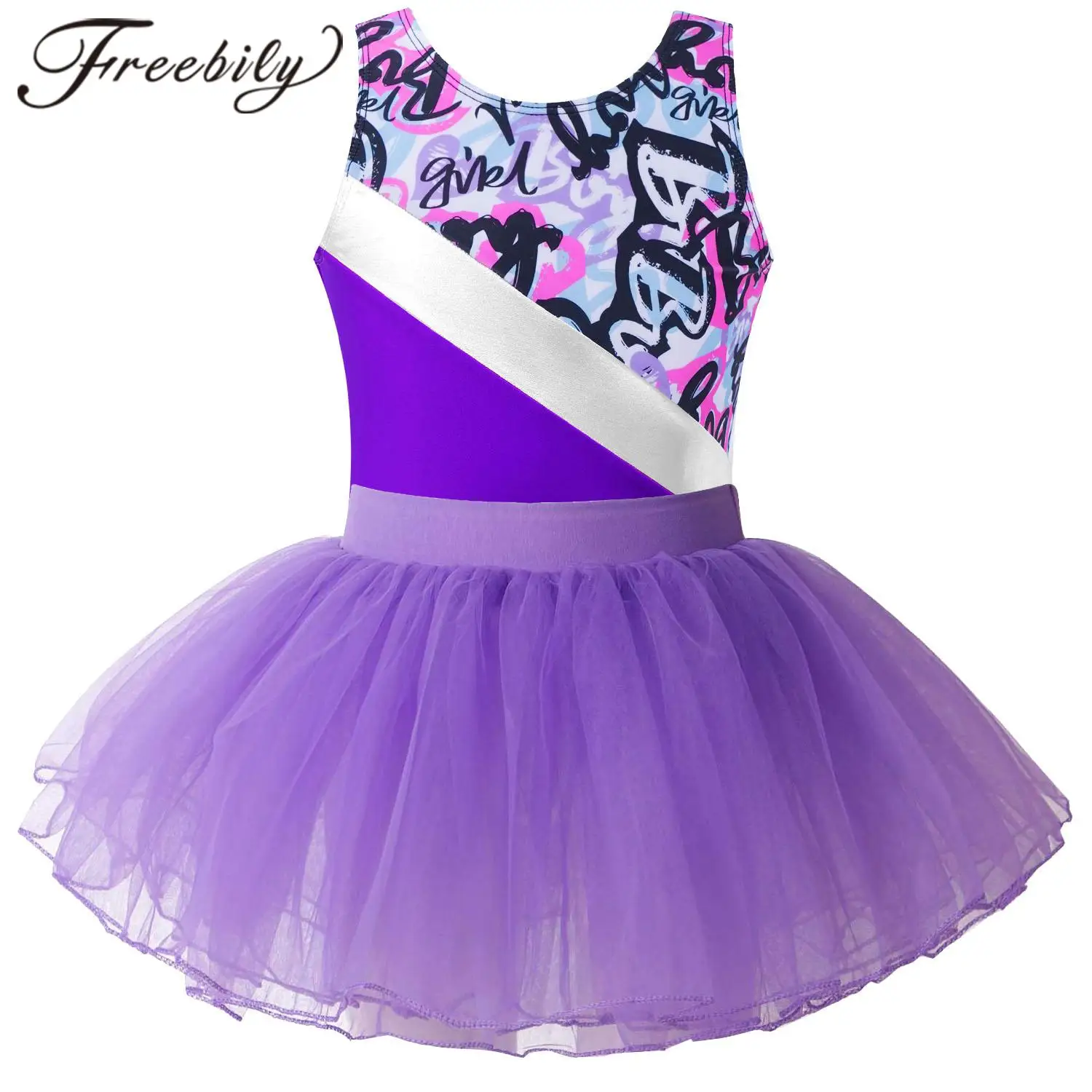 

Балетное платье-пачка для девочек, детский гимнастический купальник без рукавов с принтом и юбка, комплекты танцевальной одежды для танцевальных соревнований, представлений