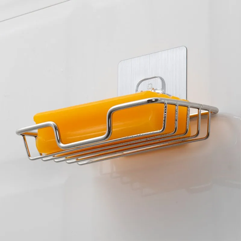 

Bathroom Stainless Steel Soap Rack Kitchen Wall Mounted Perforated Free Drain Soap Rack Non-slip Soap Dish Home Bathroom Gadgets