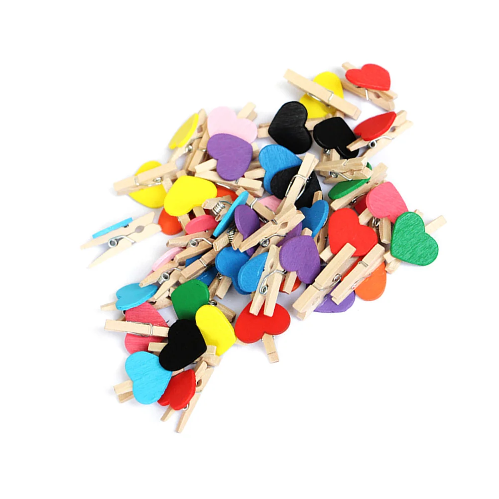 

50Pcs DIY Clothes Paper Photo Clips Wooden Clip Photo Paper Craft Colorful Mini Love Office Supplies Craft Clips