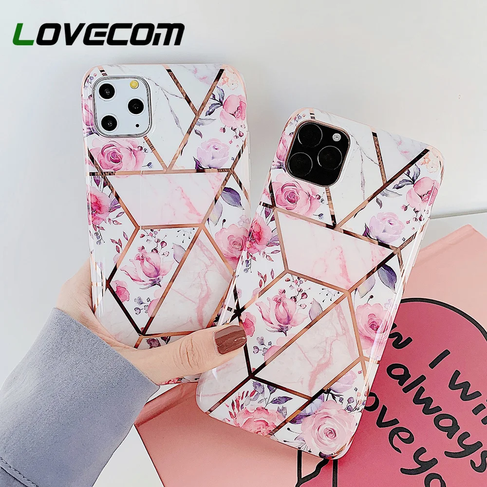

LOVECOM чехол для телефона iPhone 13 12 11 Pro Max XR XS Max 7 8 Plus Гальванизированный геометрический розовый цветок мягкий чехол Coque