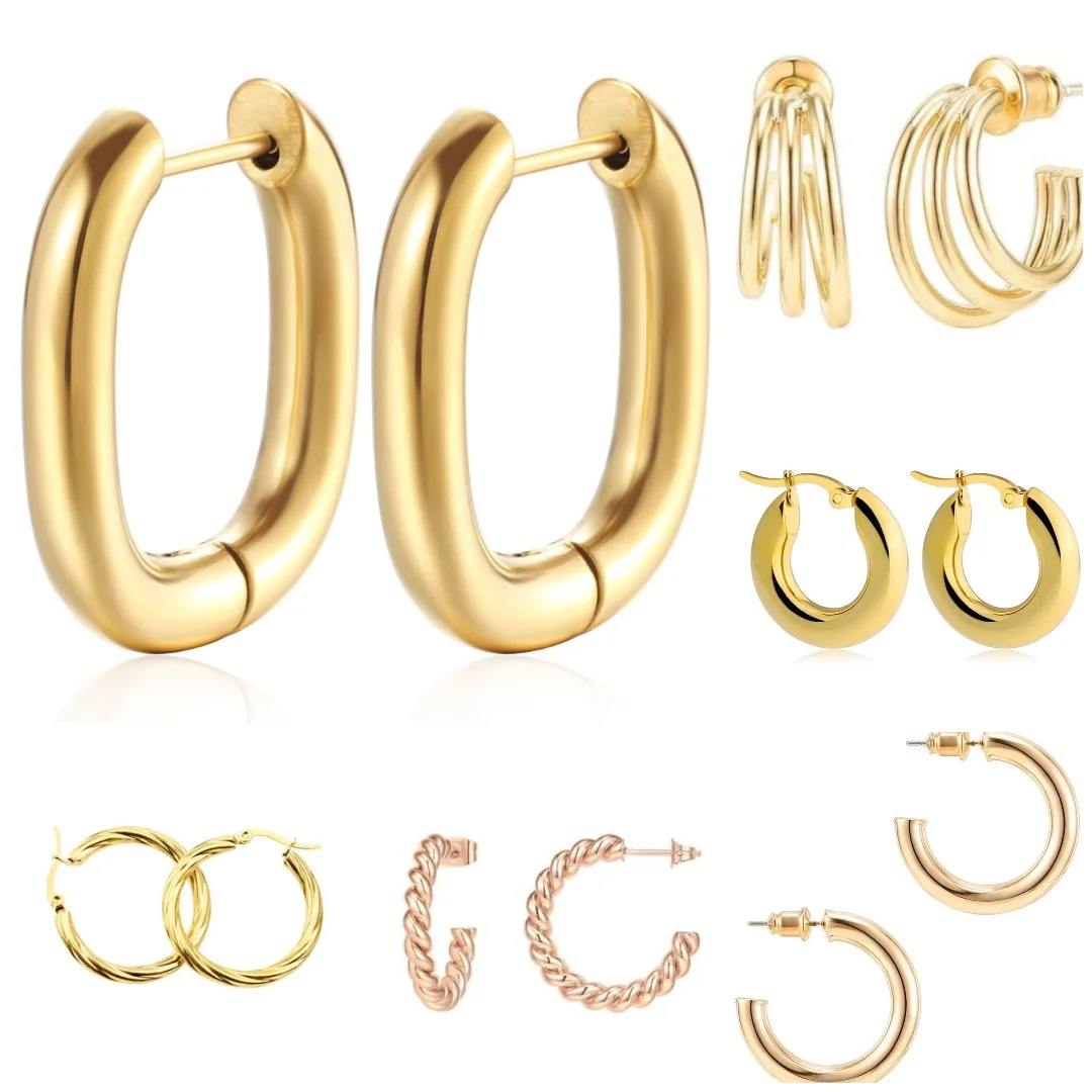 

Stainless Steel Delicate Twisted Hoop Earrings for Women 18K Gold Plated Lightweight Hypoallergenic Gold Earrings for Girls