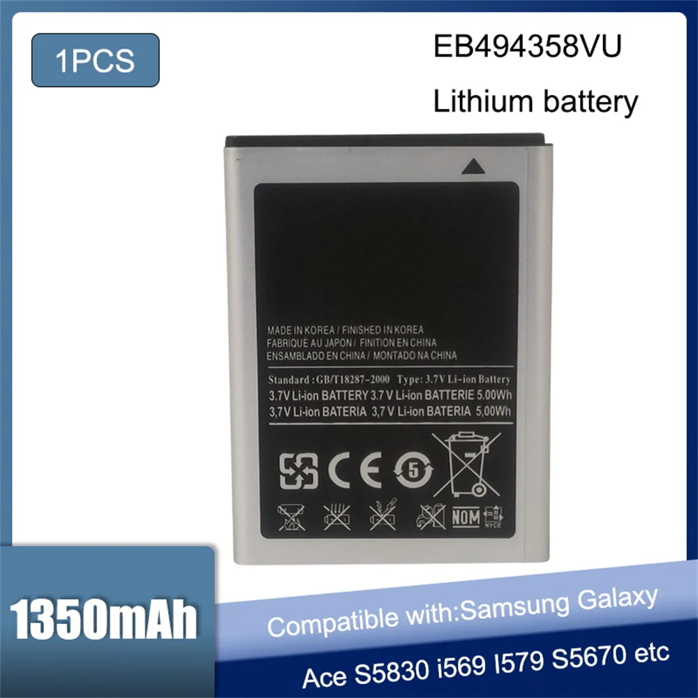 

3.7V 1350mAh EB494358VU Li-Ion Rechargeable Phone Battery For Samsung Galaxy Ace S5830 S5660 S7250D S5670 i569 I579 GT-S6102