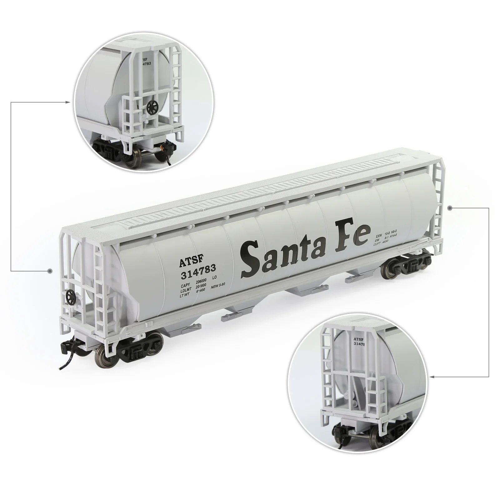 

1 Unit Evemodel Train HO Scale Cylindrical Grain Hopper Santa Fe Rolling Stock C8744PSF