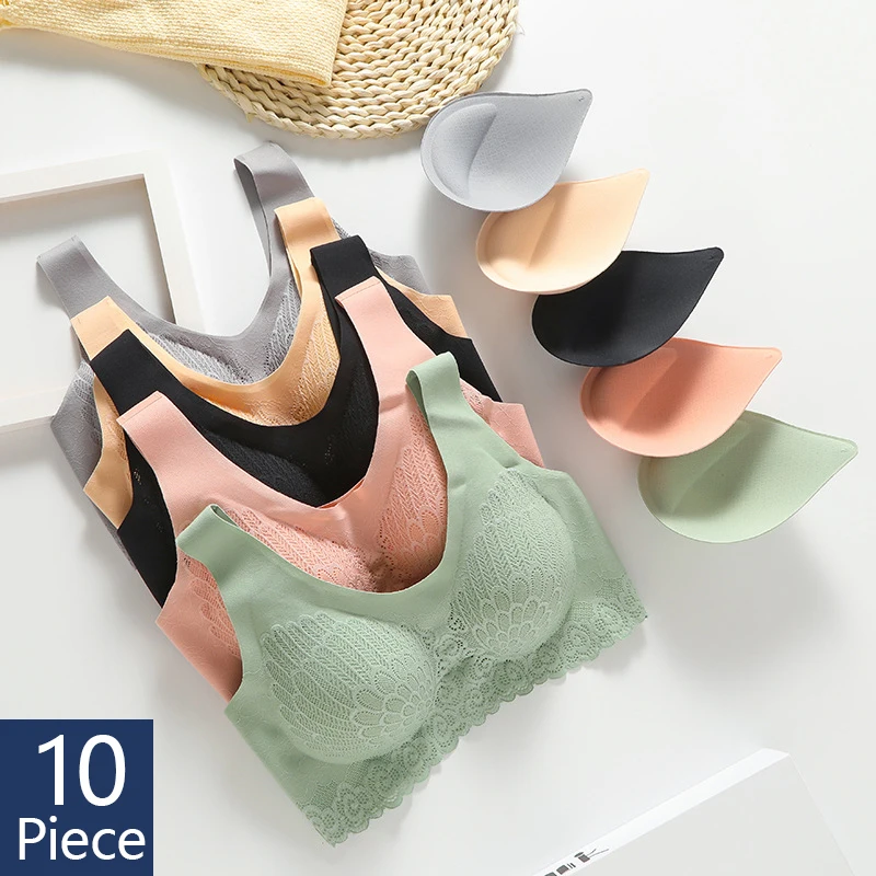 

10 PCS Latex Plus size Latex Bra Seamless Bras For Women Underwear BH Push Up Bralette With Pad Vest Top Bra