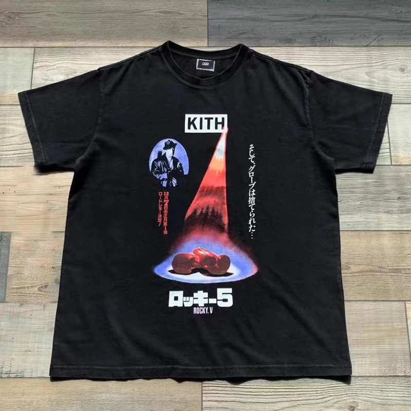 

Black Kith T-shirt Movie Character Portrait Alphabet Print KITH High Quality Men Women Short Sleeve T Shirt Real Photos