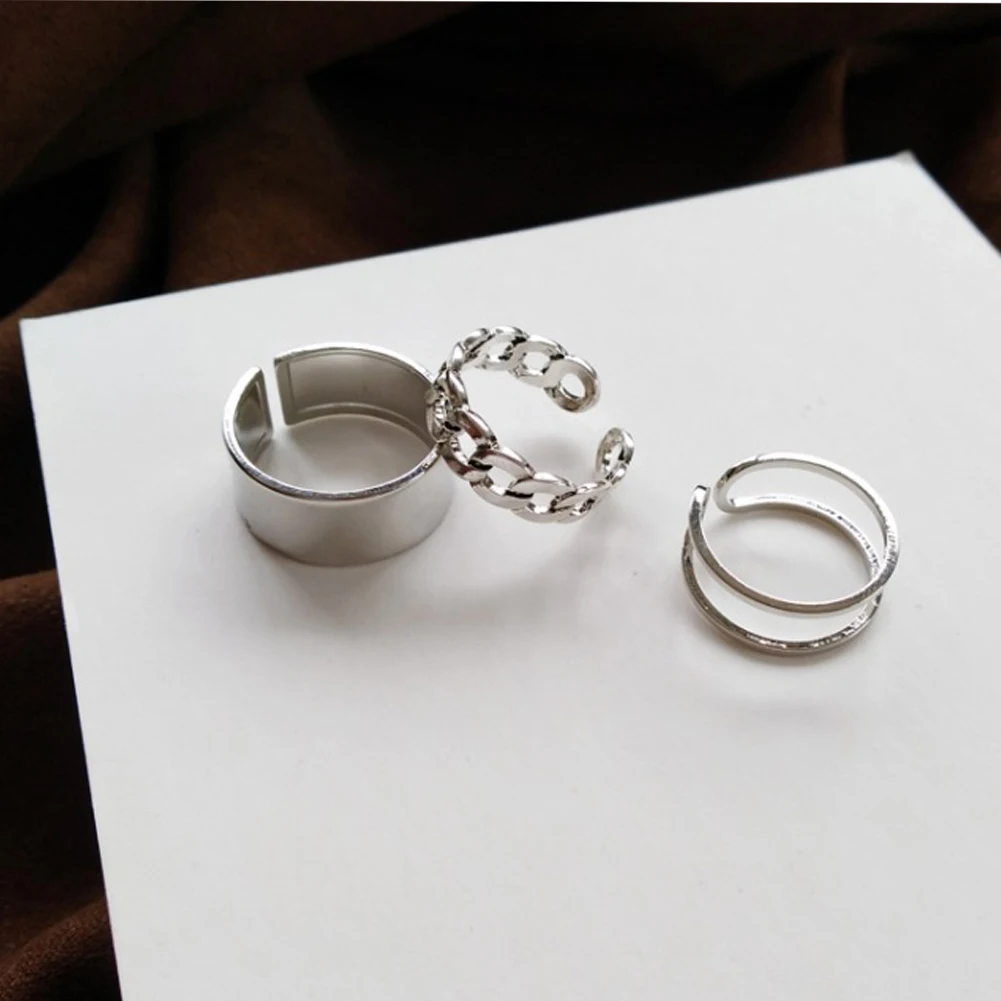 

3pcs Punk Gift Accessories Jewelry Portable For Women Geometry Circular Party Wedding Fashion Rings Set Adjustable Opening Metal