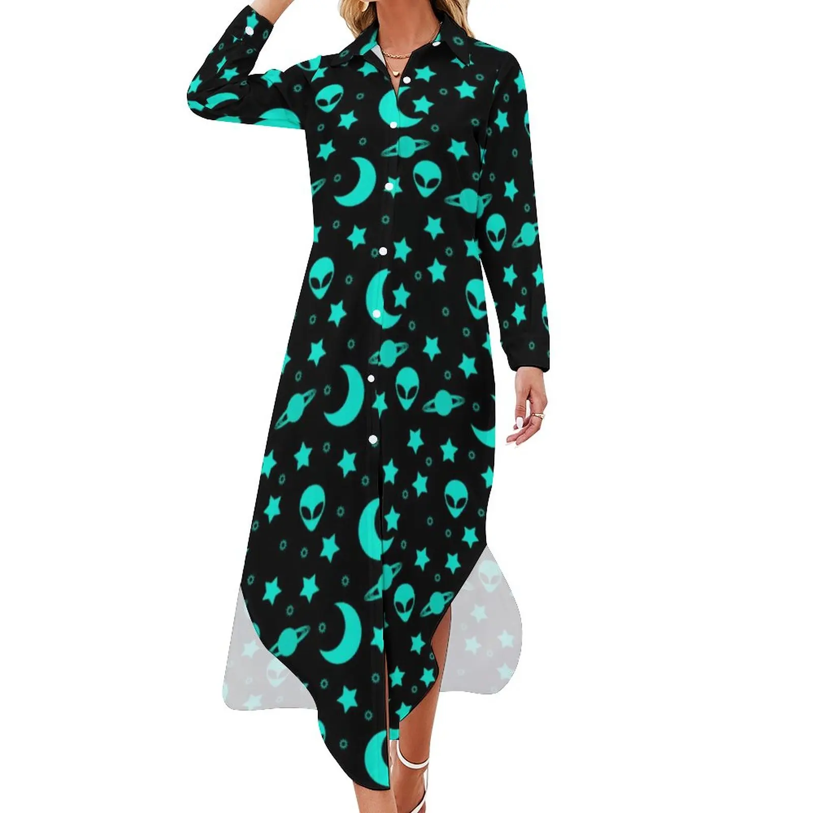 

Star Outer Space Chiffon Dress Sexy V Neck Extra Terrestrial Retro Dresses Women Street Fashion Casual Dress Birthday Gift