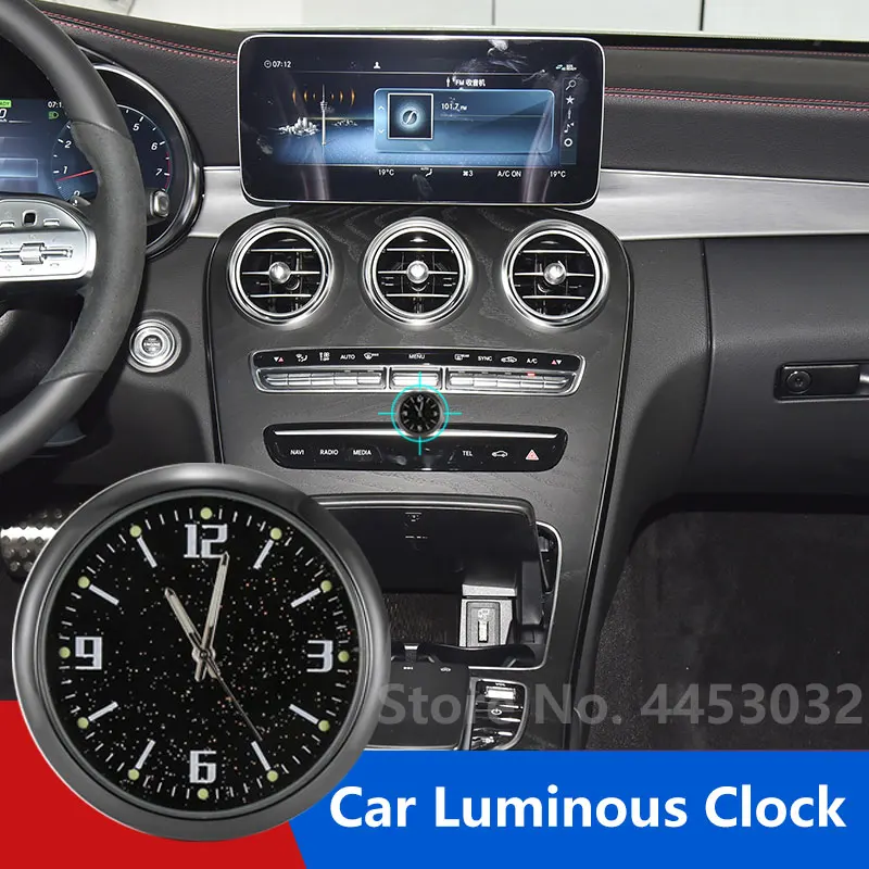 

Светящиеся мини-часы для Mercedes Benz C W205 CLA C117 CLS C257 X156, кварцевые универсальные автомобильные часы, электронный орнамент, аксессуары