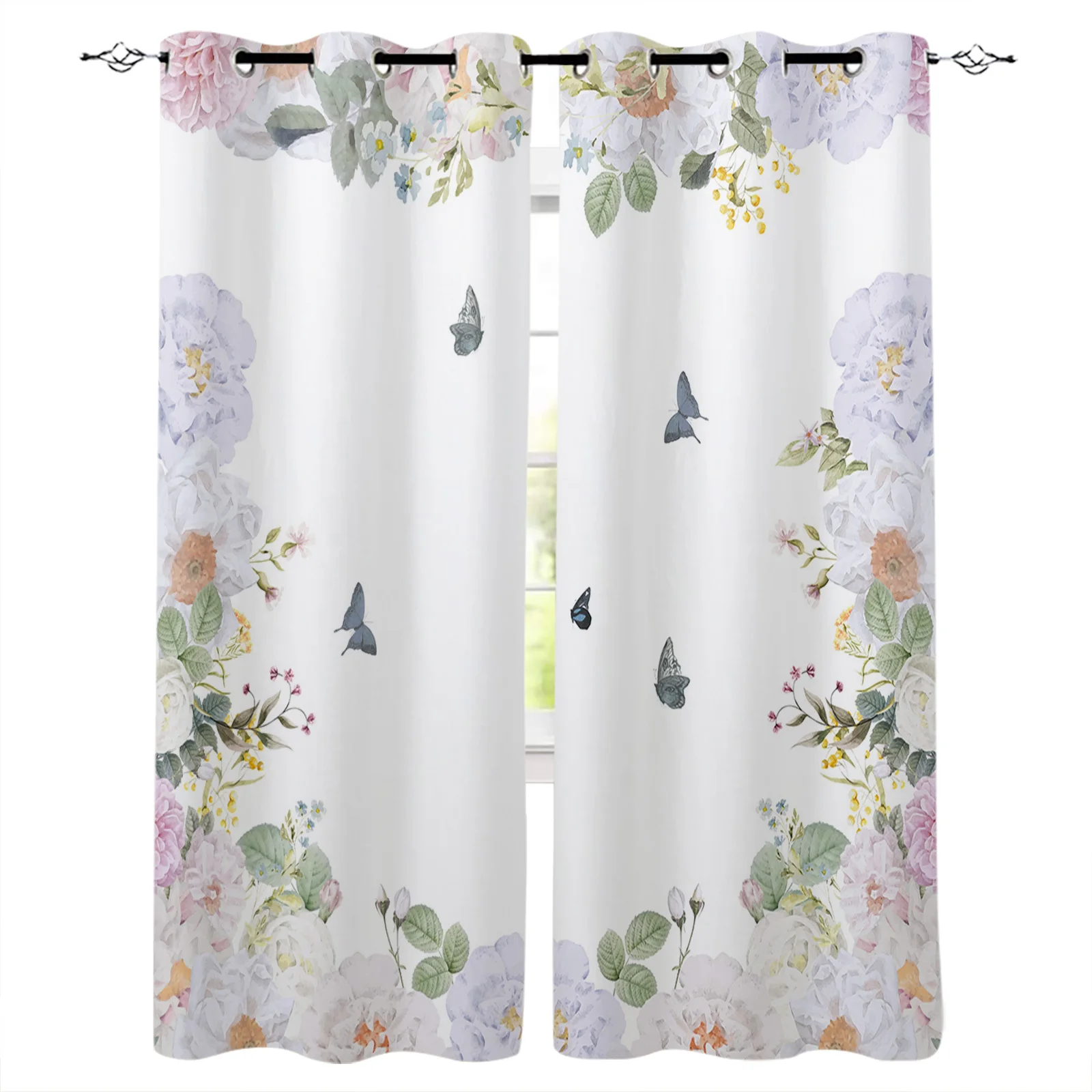 

Акварель бабочка цветок растение белый современный фотоэлемент для гостиной девушка мальчик спальня кухня окно занавески Cortinas