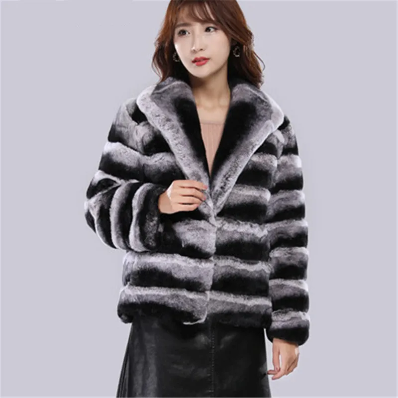 Short Style Women Real Rex Rabbit Fur Coat With Big Turn-down Collar Warm Winter Women Natural Fur Jackets