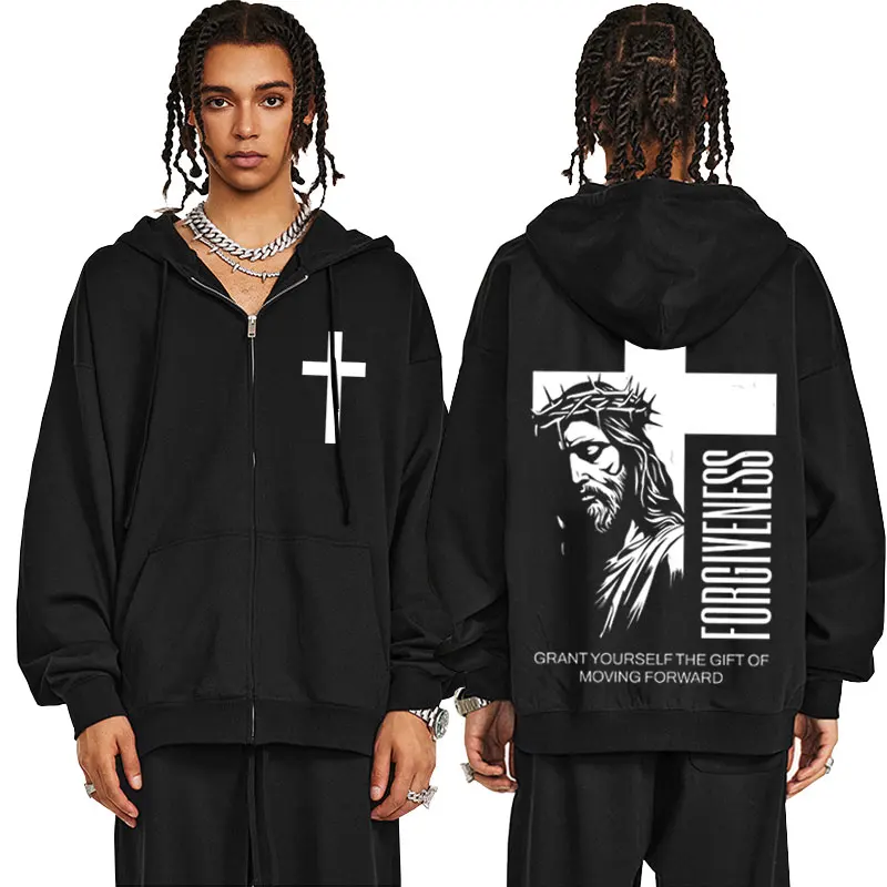Христианская толстовка на молнии с принтом библейских стихов Иисуса мужская