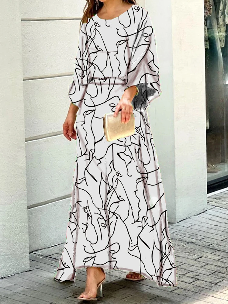 

Vintage Print Two Piece Suits Women Elegant O Neck Pullover And Loose Long Skirts Sets Summer Casual Office Ladies Outfits Chic