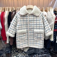 baby thickened plush coat winter clothes new casual childrens clothes foreign style boys tweed girls plaid coat