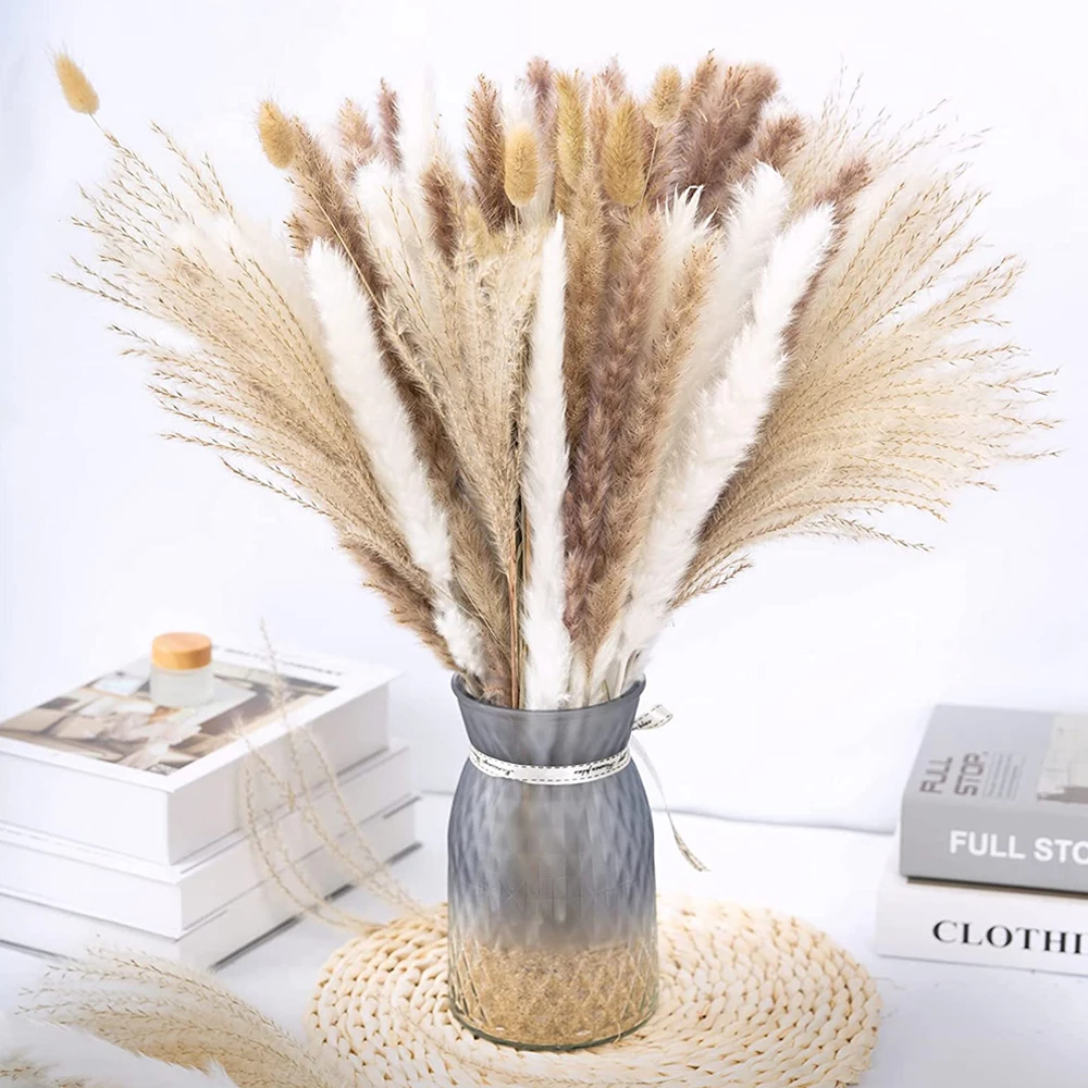 

75pcs Bouquet Pampas Grass Phragmites Reed Dried Natural Flowers Arrangement Wedding Party Decor Coffee Table Decoration