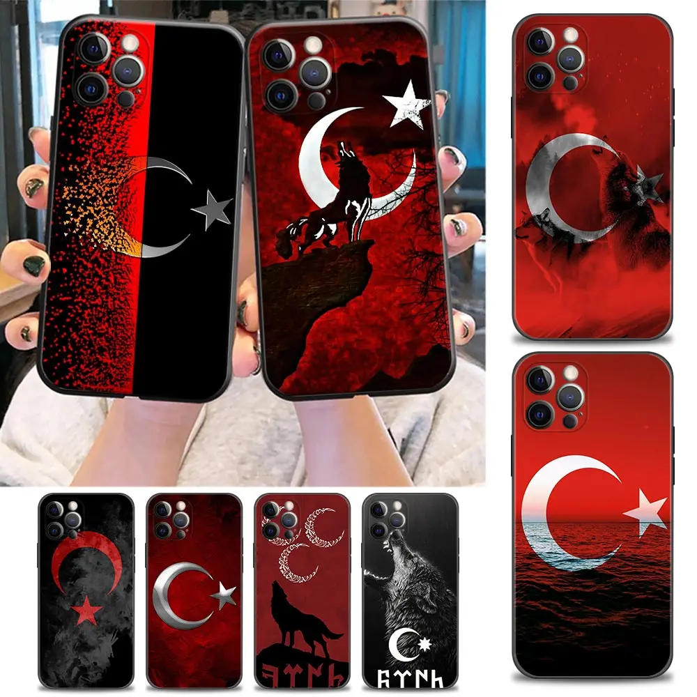 

Funda Coque Phone Case for iPhone Apple 11 12 13 14 Pro 7 8 SE X XR XS Max Mini Plus Case Capa Para Cover Turkish Wolf Flag