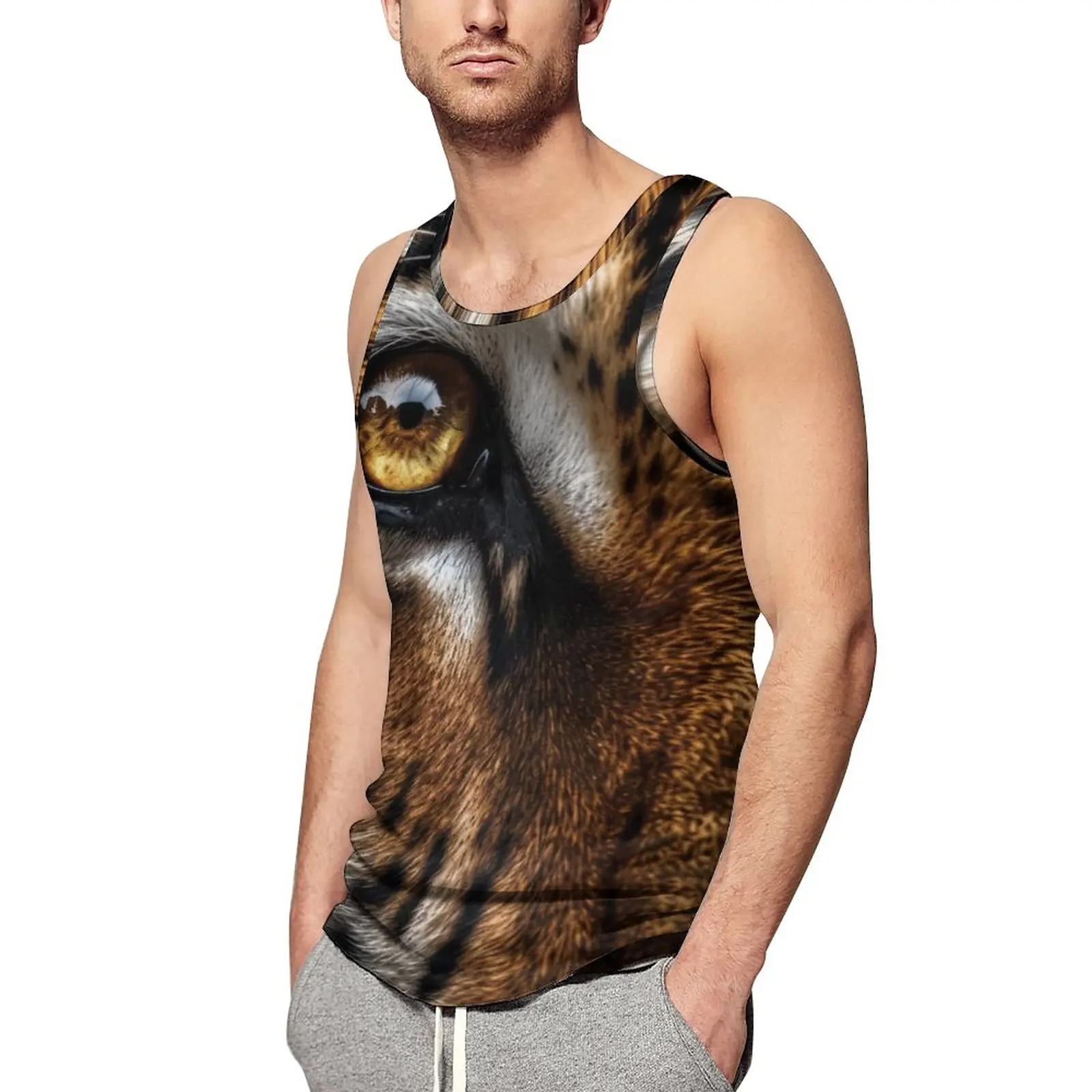 

Tiger Tank Top Male Animal Eyes Training Oversized Tops Summer Fashion Graphic Sleeveless Shirts