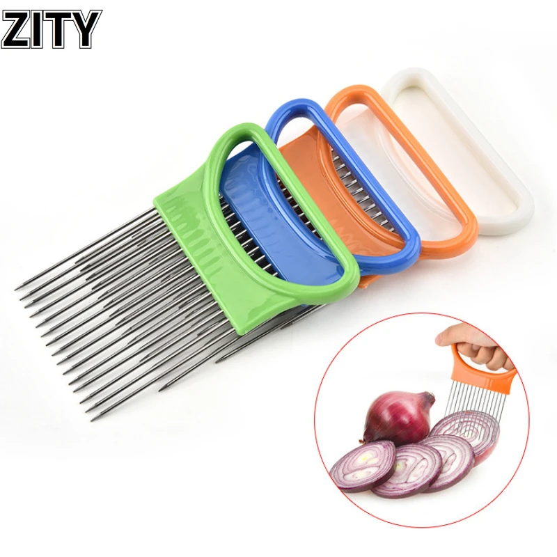 

Stainless Steel Onion Needle Onion Fork Vegetables Fruit Slicer Tomato Cutter Cutting Safe Aid Holder Kitchen Accessories Tools