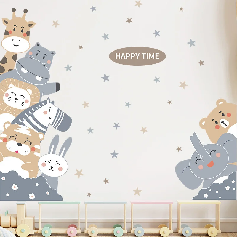 

Лидер продаж, декоративные настенные стикеры в виде мультяшных животных для детской комнаты, креативные настенные Стикеры для детской комн...