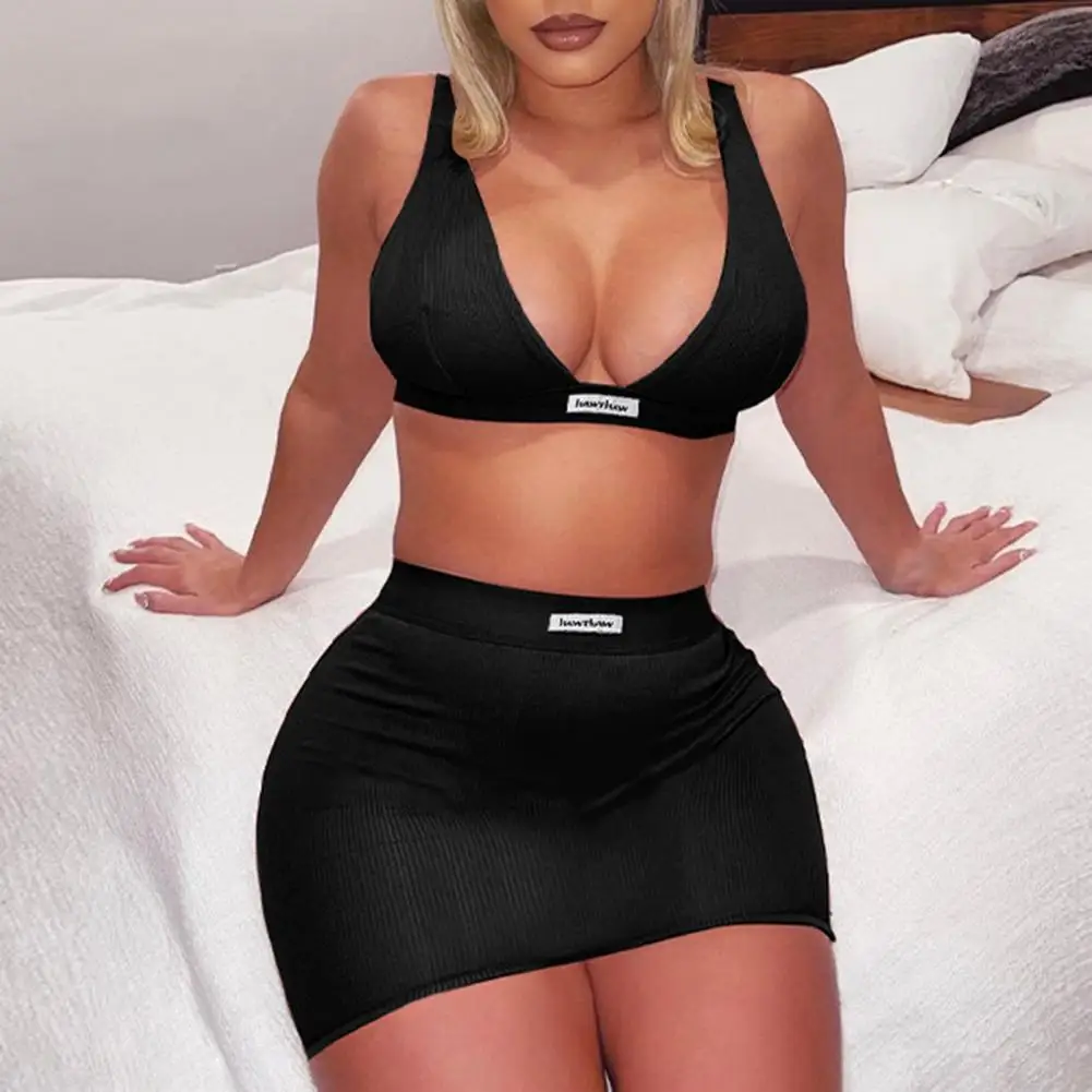 

Solid Color Crop Tank Top Women Bodycon Mini Skirts Pretty Stretchy 2 Two Pieces Sets