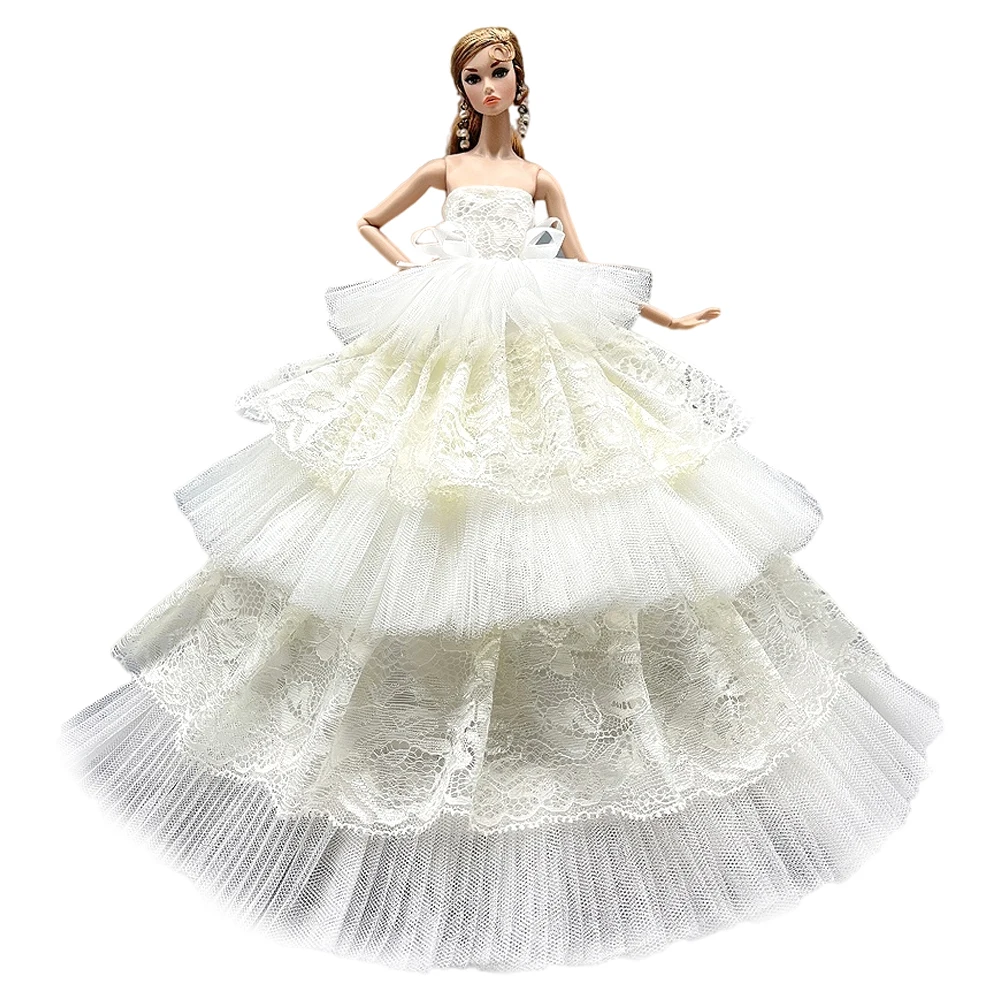

NK 1 Pcs White Princess Wedding Dress Fashion Lace Skir Noble Clothes Fantasy Toys For Barbie Accessories Doll For 1/6 Doll Gift