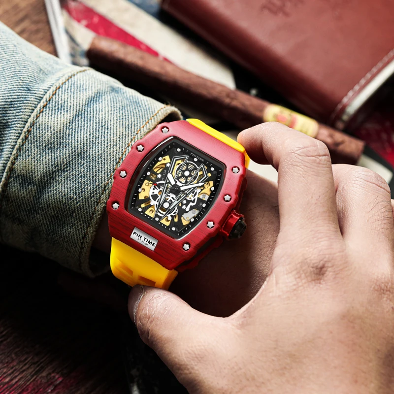PINTIME Высококачественные мужские спортивные автоматические механические часы с
